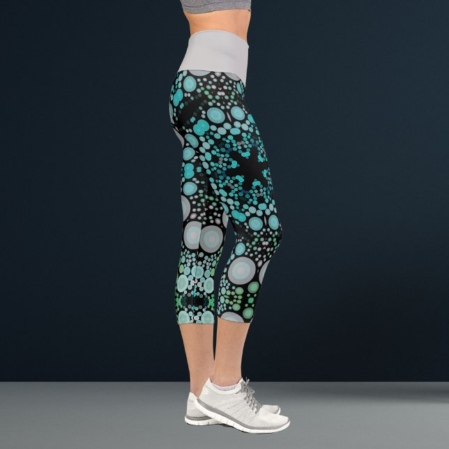 Leggings Capri Dot Mandala Flower bleu vert et gris (Créateur téléchargé)