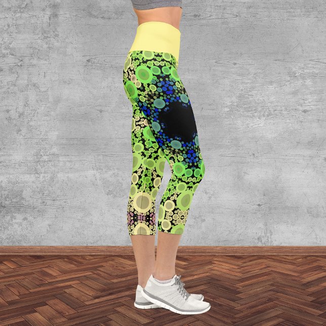 Leggings Capri Dot Mandala Flower bleu vert et jaune (Créateur téléchargé)