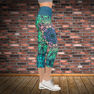 Leggings Capri Dot Mandala Flower bleu vert et rose