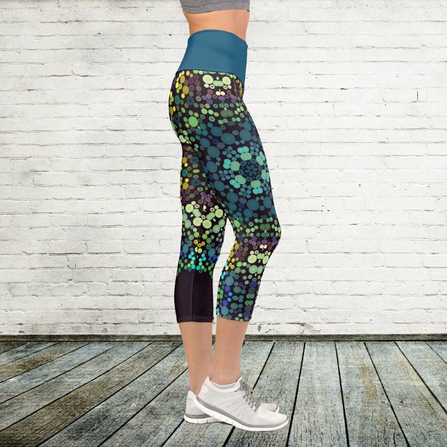 Leggings Capri Dot Mandala Flower Blue Jaune et violet (Créateur téléchargé)