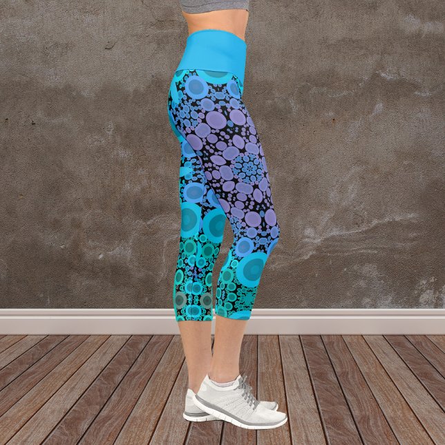 Leggings Capri Dot Mandala Flower Blue vert et violet (Créateur téléchargé)
