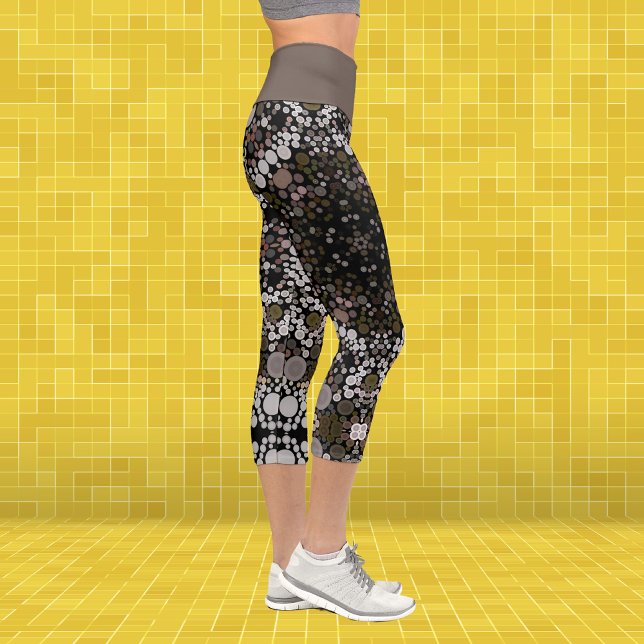 Leggings Capri Dot Mandala Flower Brown et blanc (Créateur téléchargé)