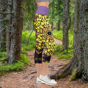 Leggings Capri Dot Mandala Flower Jaune violet et noir