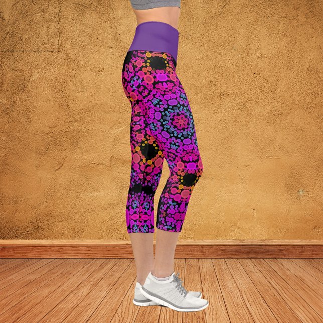 Leggings Capri Dot Mandala Flower rose bleu et orange (Créateur téléchargé)