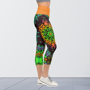 Leggings Capri Dot Mandala Flower vert orange et bleu