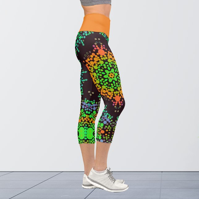 Leggings Capri Dot Mandala Flower vert orange et bleu (Créateur téléchargé)