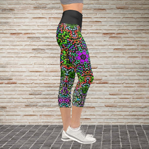 Leggings Capri Dot Mandala Flower vert violet et orange
