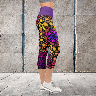 Leggings Capri Dot Mandala Flower violet et jaune