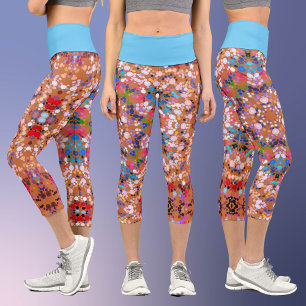 Leggings Capri Dot Mandala Orange Bleu rose et blanc