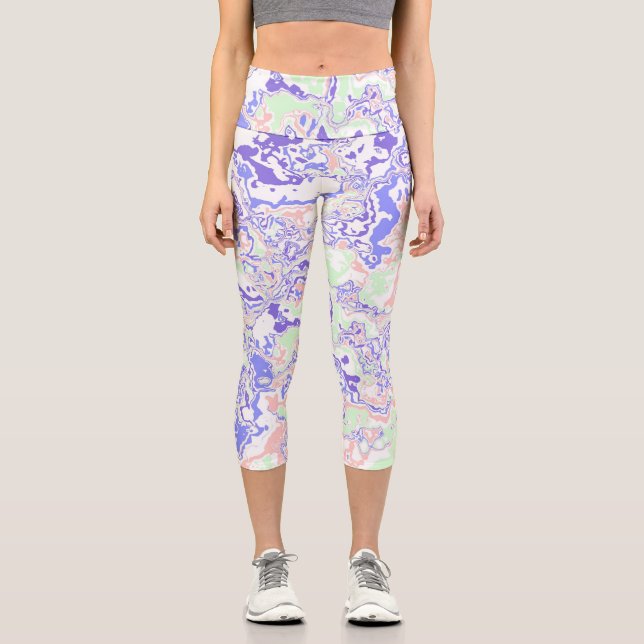 Leggings Capri Douce Pastel Funky Boho Rétro Abstrait Marbre (Recto)