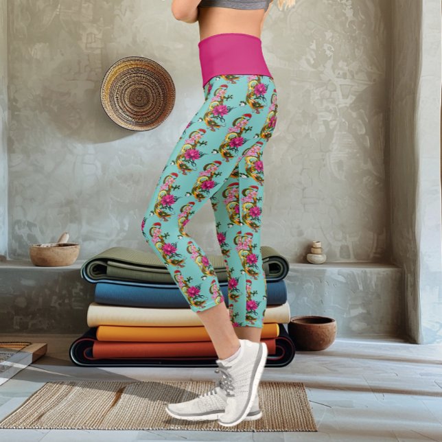 Leggings Capri Dragon Chinois Fleurs de Lotus Cerisiers en Fleur (Créateur téléchargé)