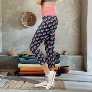 Leggings Capri Dragon Chinois Vert Mystique Floral Bleu Marine