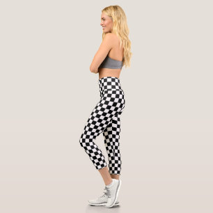 Leggings Capri Drapeau À damiers Élégant Motif noir et blanc