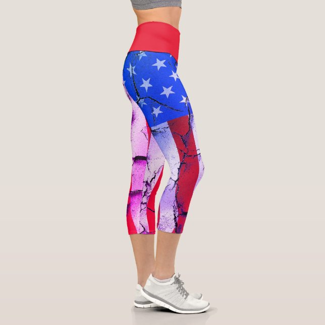 Leggings Capri Drapeau Américain 4 Juillet Fête (Droite)