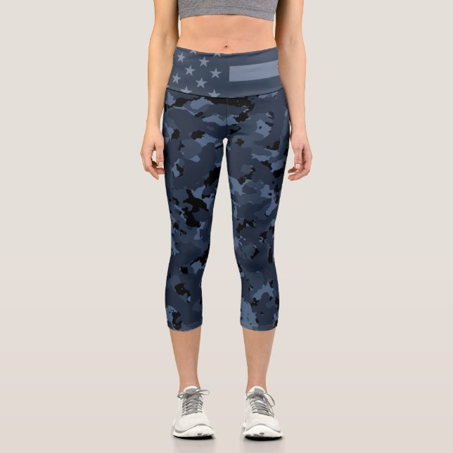 Leggings Capri Drapeau américain Camion de nuit militaire (Recto)
