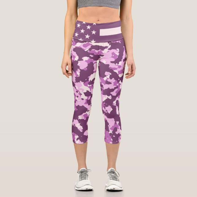Leggings Capri Drapeau américain Camion militaire rose (Recto)
