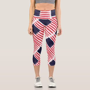 Leggings Capri Drapeau américain Drapeau patriotique Bleu blanc r