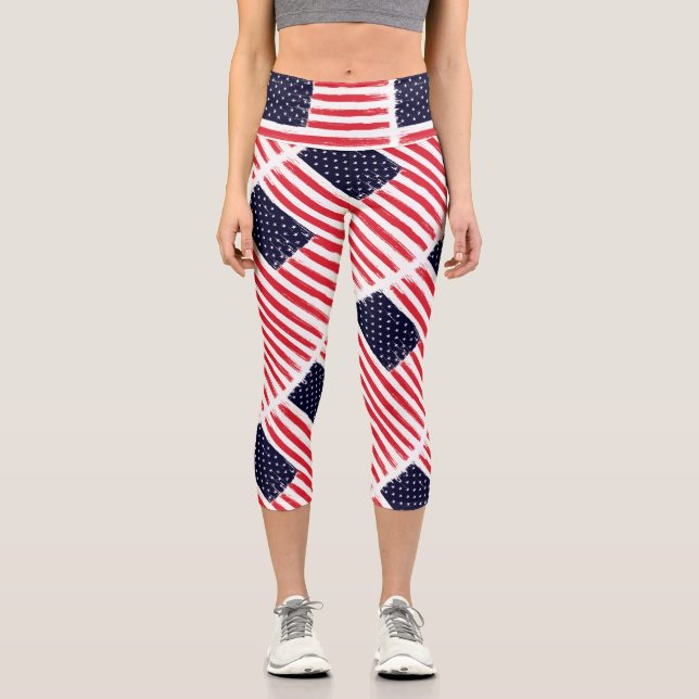 Leggings Capri Drapeau américain Drapeau patriotique Bleu blanc r (Recto)