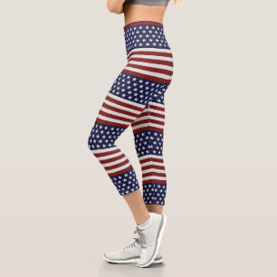 Leggings Capri Drapeau américain patriotique, amusant bleu blanc