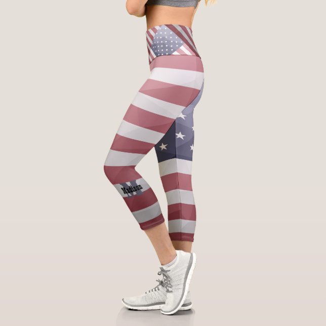 Leggings Capri Drapeau américain Rouge Blanc Bleu Maillon géométr (Gauche)