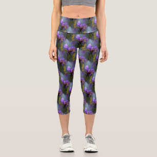 Leggings Capri Drapeau bleu Iris Fleur Nature Motif d'art