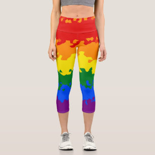 Leggings Capri Drapeau de fierté gay arc-en-ciel mosaïque abstrai