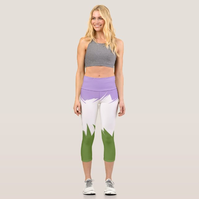 Leggings Capri Drapeau de fierté Genderqueer abstrait ZigZag épic (Recto)