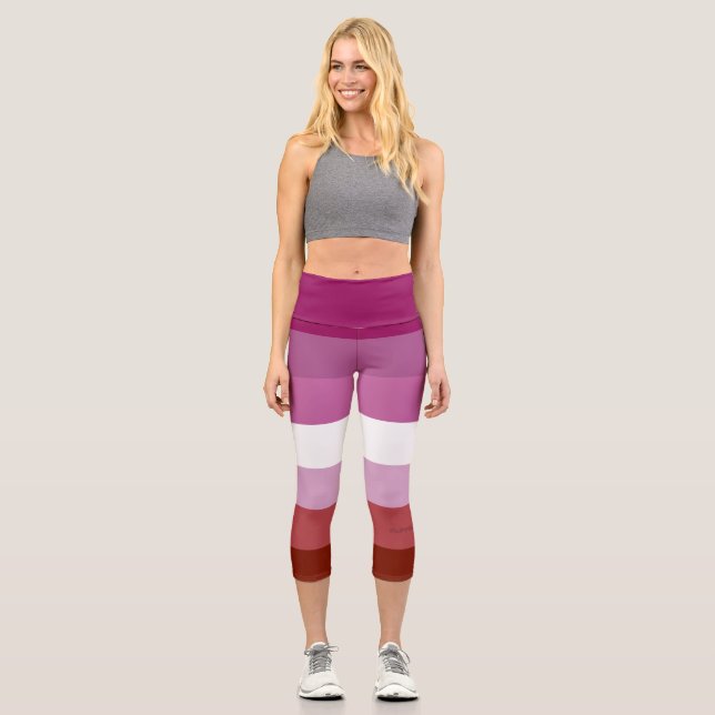 Leggings Capri Drapeau de fierté lesbienne de SlipperyJoe's fémin (Recto)
