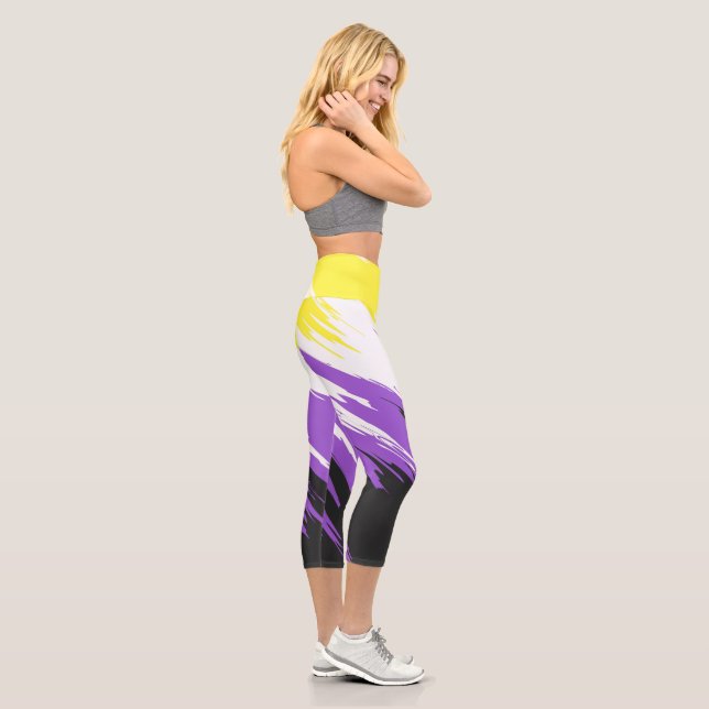 Leggings Capri Drapeau de fierté non binaire funky grunge zigzag  (Droite)