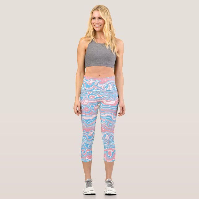 Leggings Capri Drapeau de fierté trans Trippsy Boho Groovy Bandes (Recto)