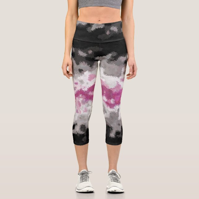 Leggings Capri Drapeau de la fierté libraféminine abstrait marbré (Recto)