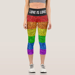 Leggings Capri Drapeau LGBT arc-en-ciel vibrant paillettes L'amou