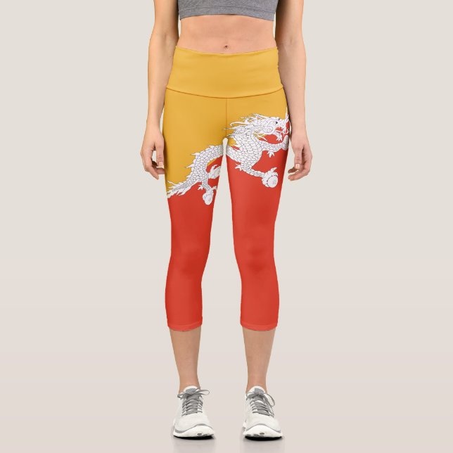 Leggings Capri Drapeau patriotique du Bhoutan (Recto)