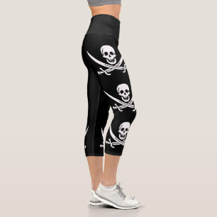 Leggings Capri Drapeau pirate crâne épées croisées