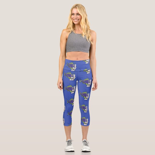 Leggings Capri Drôle caricature de poisson de pêcheur (Recto)