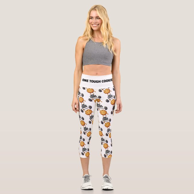 Leggings Capri Drôle de dur à cuire levant un haltère (Recto)