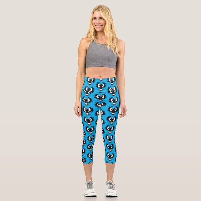 Leggings Capri Drôle dessin animé de Magpie australienne (Recto)