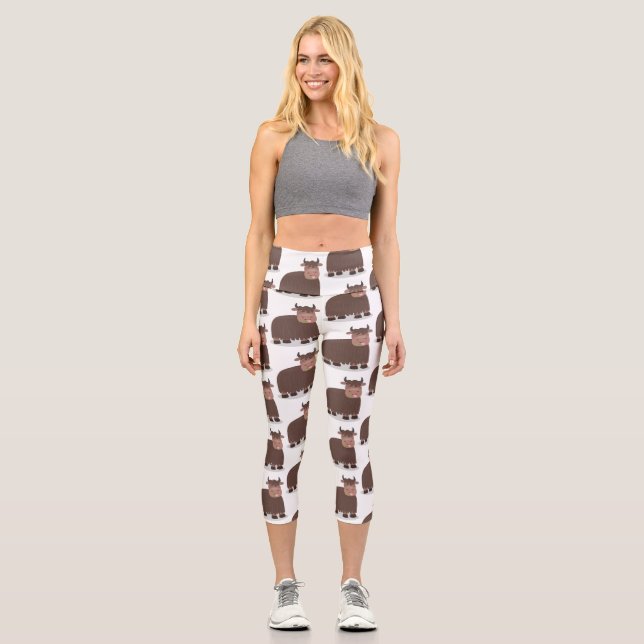 Leggings Capri Drôle joyeux yak mangeant de l'herbe dessin d'illu (Recto)