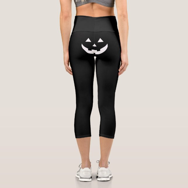 Leggings Capri Drôle noir blanc Jack-o'-lantern Halloween éffraya (Verso)