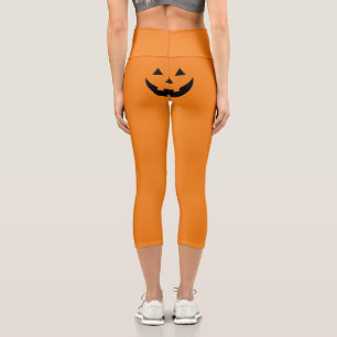 Leggings Capri Drôle orange Jack-o'-lantern visage citrouille Hal