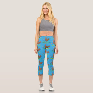Leggings Capri Drôle poulet rustique whimsical dessin animé
