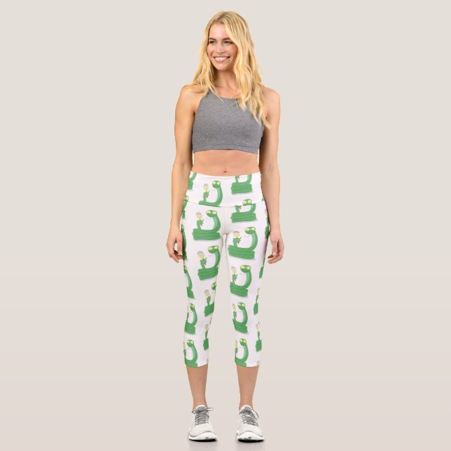 Leggings Capri Drôle serpent vert avec caricature maraca (Recto)