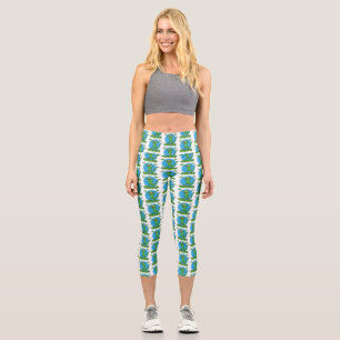 Leggings Capri Drôle vert souriant animé lézard d'iguane