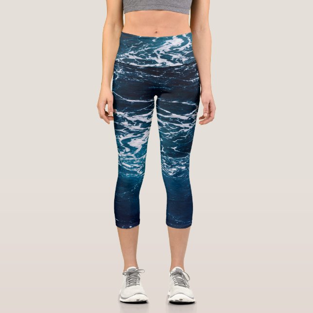 Leggings Capri Eau de mer bleu foncé et humide (Recto)