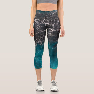Leggings Capri Eau sombre noire bleu mousse ondulée