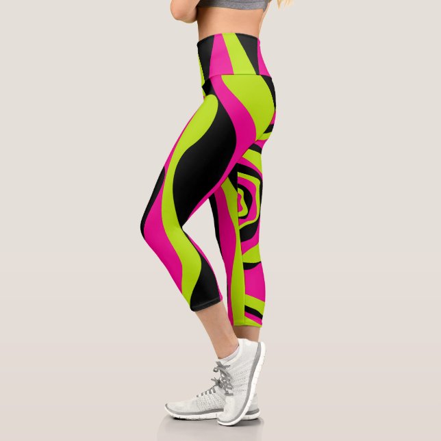 Leggings Capri Ebb et flux 4 en Lime vert, rose chaud et noir (Gauche)