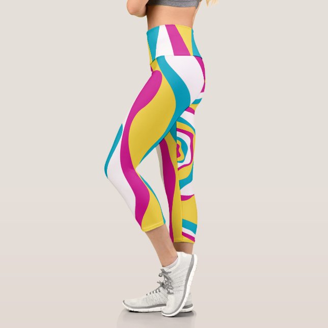 Leggings Capri Ebb et flux 4 - Turquoise, Jaune, Rose et Blanc (Gauche)