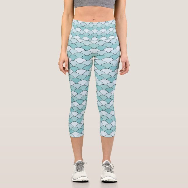Leggings Capri Écailles de dragon, éventails, vagues, Seigaiha, b (Recto)