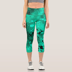 Leggings Capri Effet Dessin de peinture vert et noir