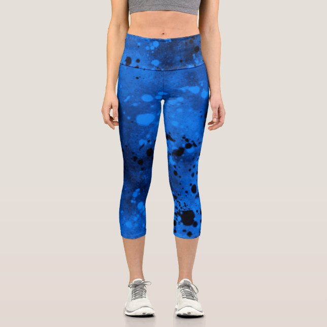 Leggings Capri Effet Paint Splatter Bleu & Noir (Recto)